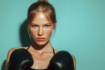 determined young woman puts on her sports gloves preparing for intense workout session