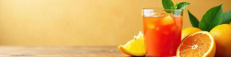 Freshly squeezed citrus juice in a glass, vibrant colors, healthy drink, refreshing beverage ,  natural,  juice,  yellow