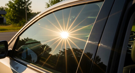 sunburst reflection car window golden hour