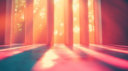 Sunlit Pillars Cast Shadows On A Smooth Floor
