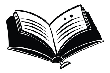 Open Book Icon with Bold Lines, Page Details, and on White Background