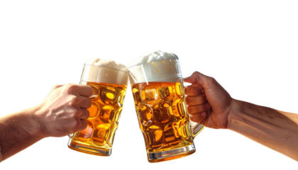 Side Perspective of Fans Toasting with Lager While Watching Football – Isolated PNG