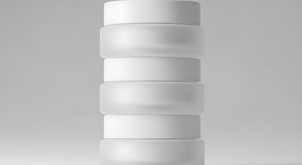 Clean cosmetics packaging white cylinders stacked for beauty product display