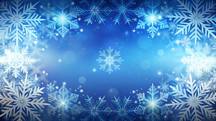 Abstract snowflake border in icy blue gradient design christmas winter decoration festive frame illustration for greeting card and seasonal design