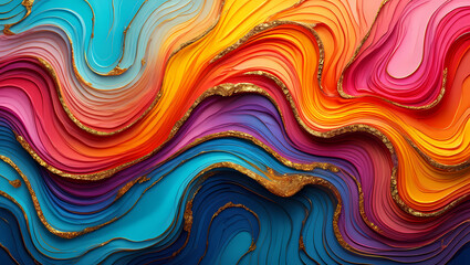 Vibrant abstract fluid art background with swirling colors and golden accents, creating a mesmerizing and luxurious visual experience for modern designs