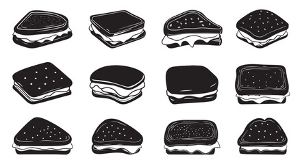 Toast Sandwich Icon Set – Breakfast and Snack Vector Symbols. Bakery and Meal Vector Collection.