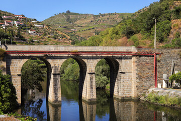 Close-up from the Road bridge (Stone bridge) over the Pinhao River, Pinhao, Norte region of Portugal