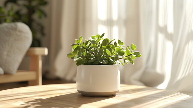 Fototapeta Minimalist Jade Plant in Stylish Korean Living Room