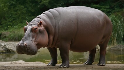 Naklejka premium Mature male of the Hippopotamus species