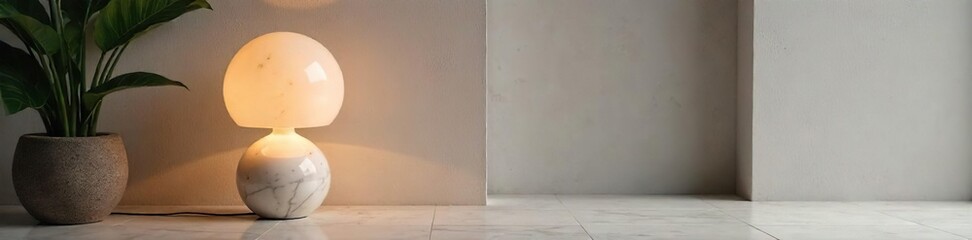 Elegant marble lamp illuminates a modern interior, casting soft light  Perfect for living rooms, bedrooms, or home offices  Adds a touch of luxury and sophistication , ambient lighting, desk lamp