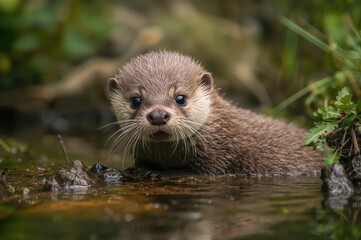 Obraz premium Charming young otter in its natural habitat