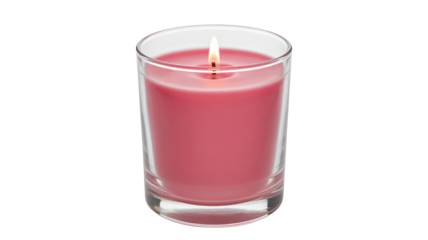 Elegant pink candle glows warmly in clear glass container