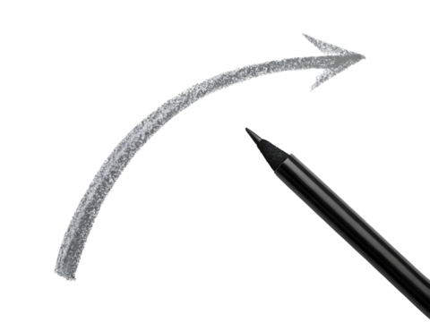 Black pencil drawing an arrow on a transparent background