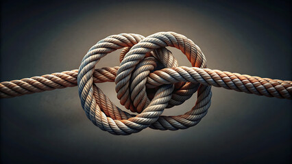 Conceptual ropes tied together into strong knot symbolic unity teamwork strength connection relationship concept abstract creative design illustration  