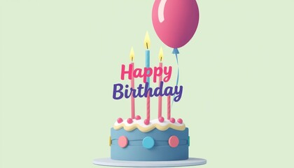 Colorful Birthday Cake with Candles and Balloon Celebration