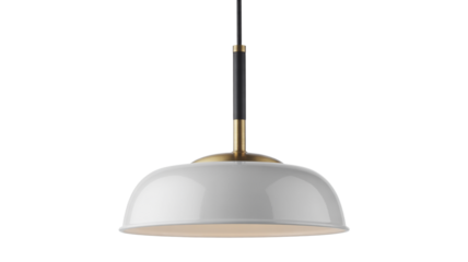 Elegant modern white pendant light with brass accents illuminates any space