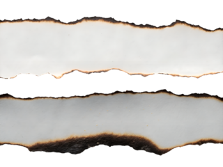 Two torn paper edges with burnt effect isolated on transparent background