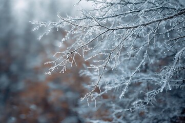 Frosty branches create a chilly winter abstract scene