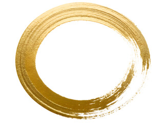 Golden brush stroke circle isolated on transparent background