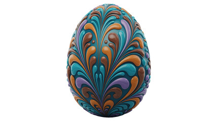 Fototapeta premium Intricately decorated egg with vibrant swirling floral patterns in teal, purple, orange