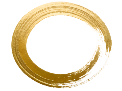 Golden brush stroke circle isolated on transparent background