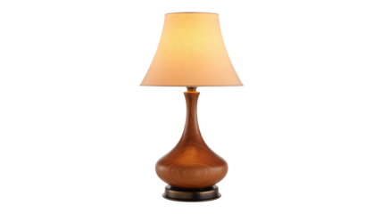 Elegant wooden table lamp with soft glowing shade for cozy ambiance