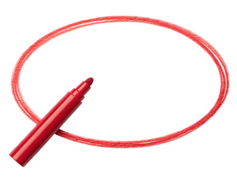 Red marker drawing a red oval on transparent background