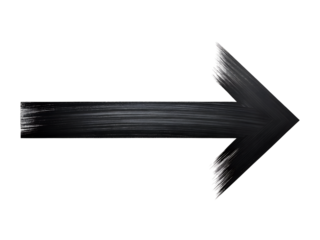 Black brush stroke arrow pointing right isolated on transparent background