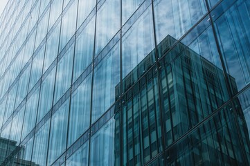 Contemporary office structure with glass exterior reflections