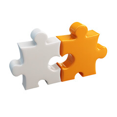 Obraz premium White and Orange Puzzle Pieces Connecting on Transparent Background