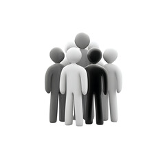 Group of Black and White Human Figures Standing Together in Transparent Background