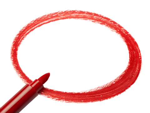 Red marker drawing an oval shape on a transparent background