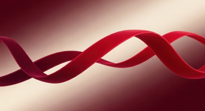 Elegant red ribbon twisted into a dna helix shape on a soft gradient background - Powered by Adobe