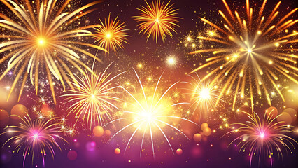 Naklejka premium Glittering new year celebration background with fireworks vector illustration on white background 