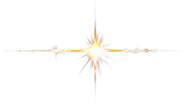 Golden Starburst Light Effect with Long Radiating Rays Isolated on White
