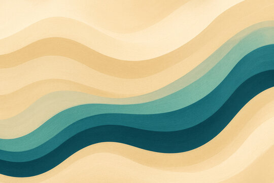 Wavy abstract background with layered bands of beige and teal in a flowing organic pattern wave