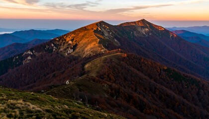 Autumn mountain ridge at sunrise