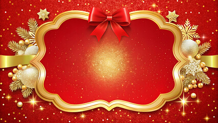 Luxury red and gold christmas frame with glitter texture vector illustration on white background  