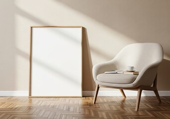 Scandinavian Living Room Scene with Frame and Reading Chair