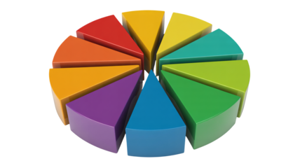 Colorful pie chart segments representing data analysis and business growth