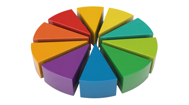 Colorful pie chart segments representing data analysis and business growth