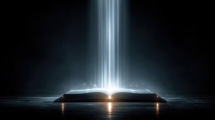 Ethereal Light Emerging from Open Book in Dark Space