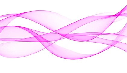A flowing abstract design featuring layers of translucent, magenta-hued ribbons gently curving across a white background.