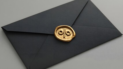 A black envelope sealed with a gold wax stamp. The design suggests exclusivity and elegance, ideal for private sales or discount promotions during Black Friday.