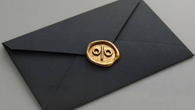 A black envelope sealed with a gold wax stamp. The design suggests exclusivity and elegance, ideal for private sales or discount promotions during Black Friday.
