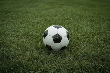 Fototapeta premium A football resting on vibrant green turf