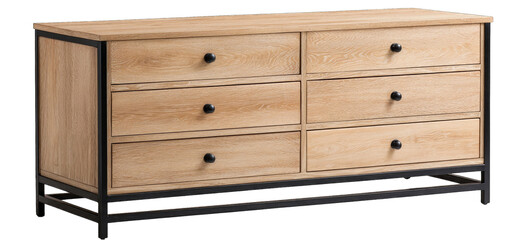 Light beige wooden dresser with black metal frame