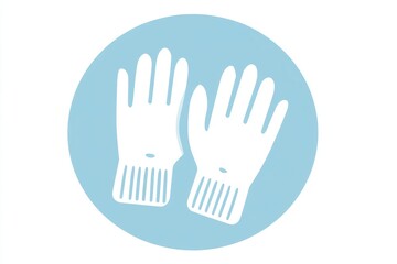 Obraz premium Two gloves are shown in a blue circle. a little girl wearing concept.