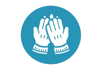 Obraz premium A blue and white circle with two hands in the middle. a little girl wearing concept.