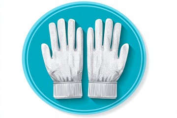 Two white gloves are shown in a blue circle. a little girl wearing concept.